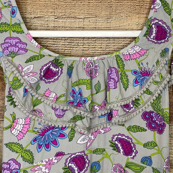 Matilda Jane 435 Ever and Ever Gray Floral Smocked Cold Shoulder Dress Size 14 - Picture 3 of 12